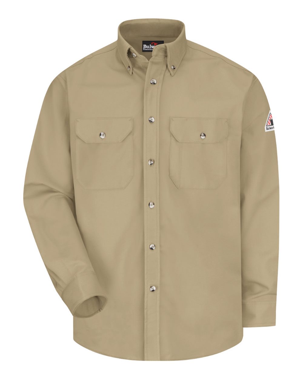 Front View of Khaki Dress Uniform Shirt - Excel FR ComforTouch - 7 oz. - Tall Sizes - SLU2T