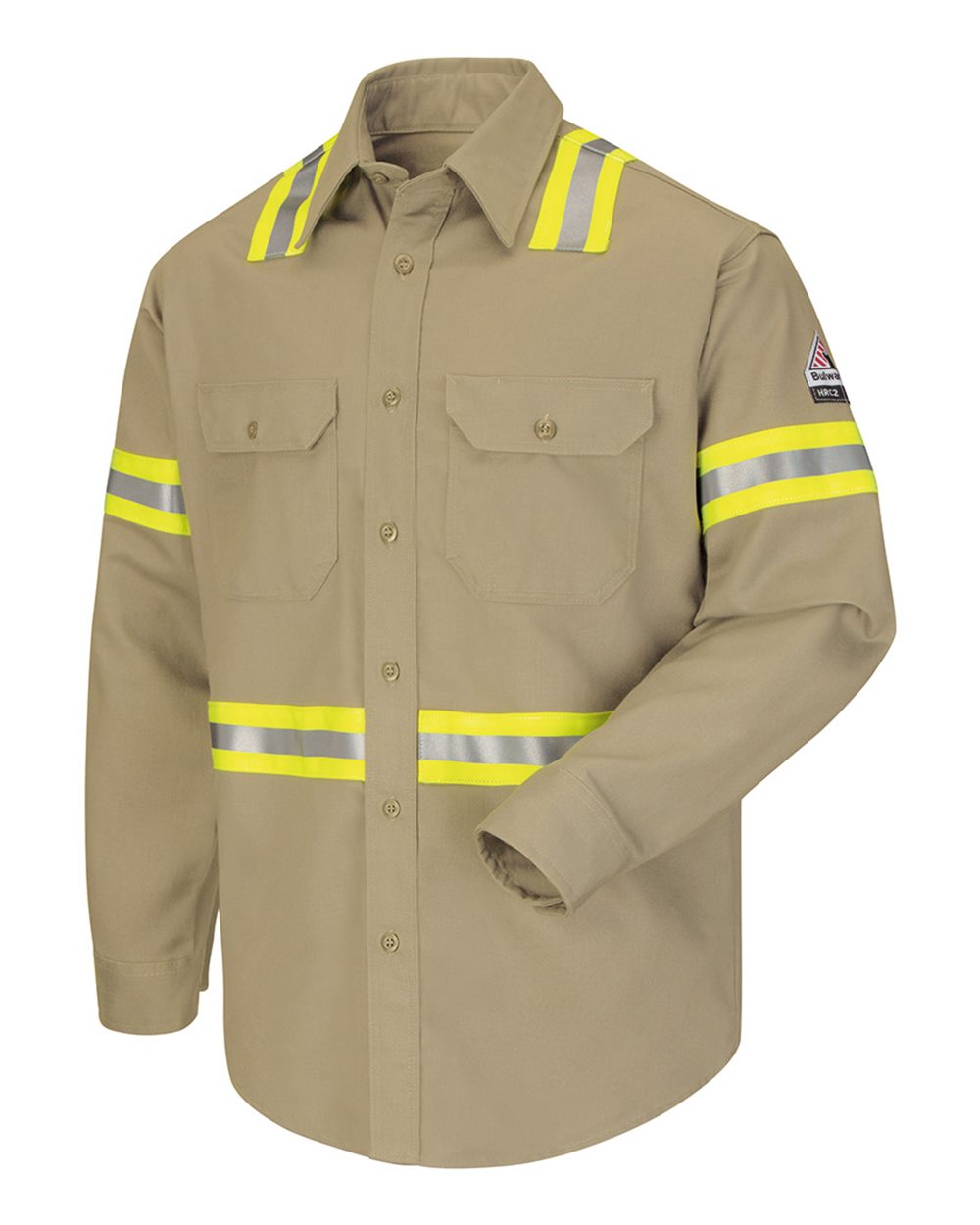 Front View of Khaki Enhanced Visibility Uniform Shirt - SLDT plain