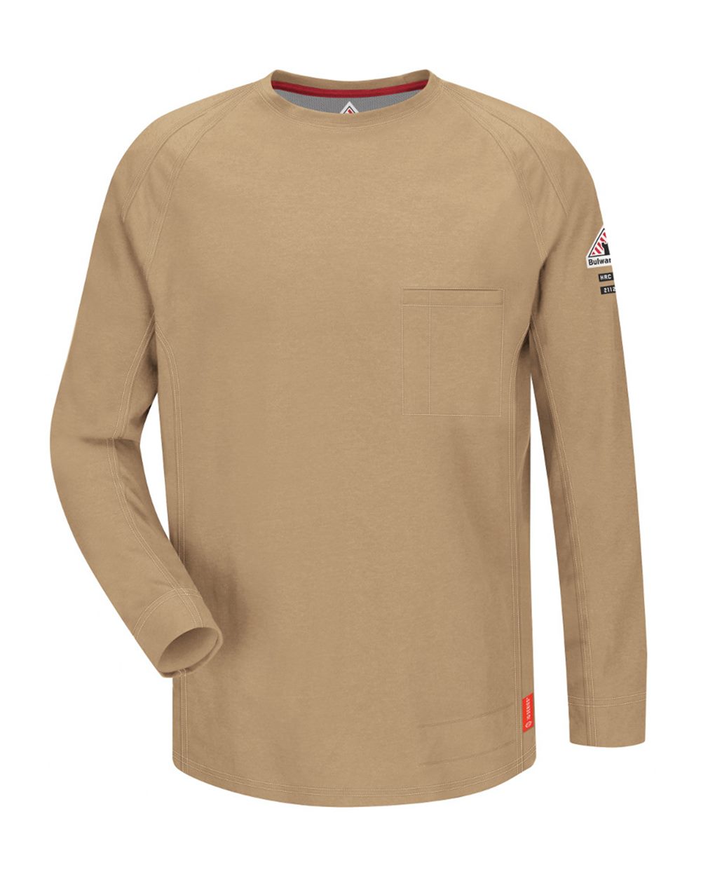 Front View of Khaki Flame Resistant Long Sleeve Shirt - Tall Sizes - QT32T