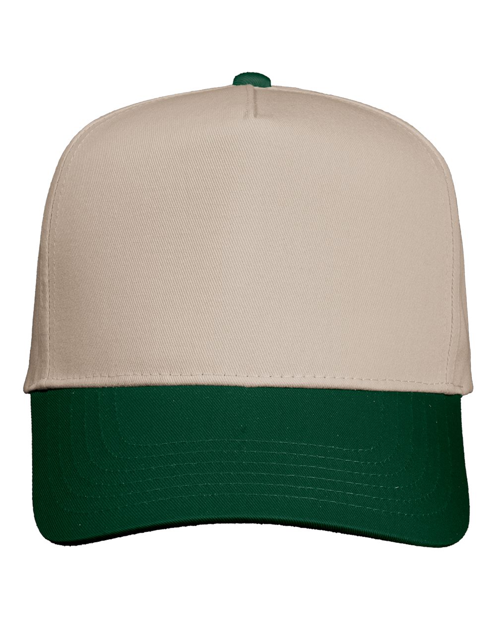 Front View of Khaki/ Forest Green Five-Panel Twill Cap - 8869