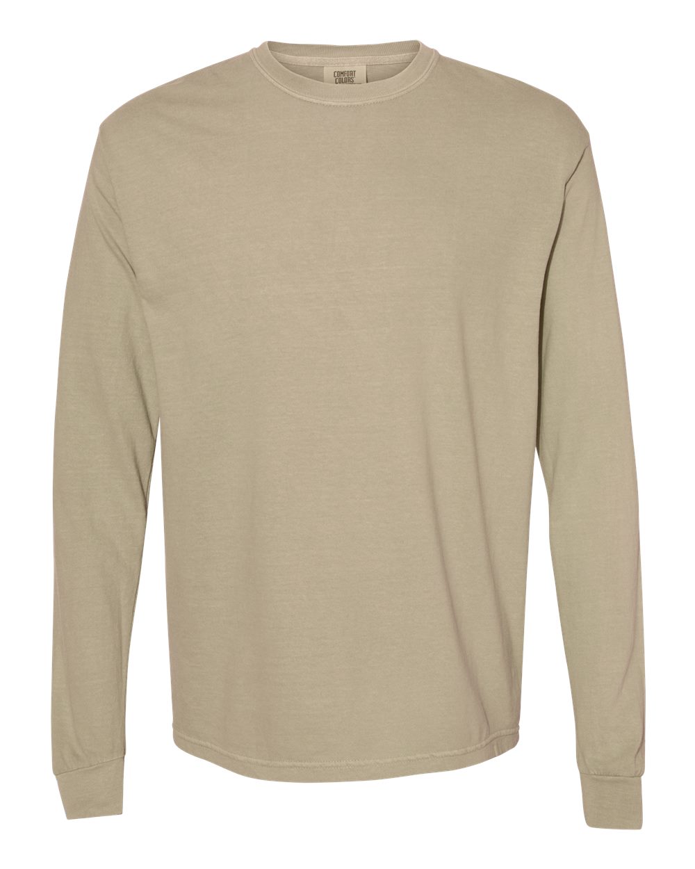 Front View of Khaki Garment-Dyed Heavyweight Long Sleeve T-Shirt - 6014