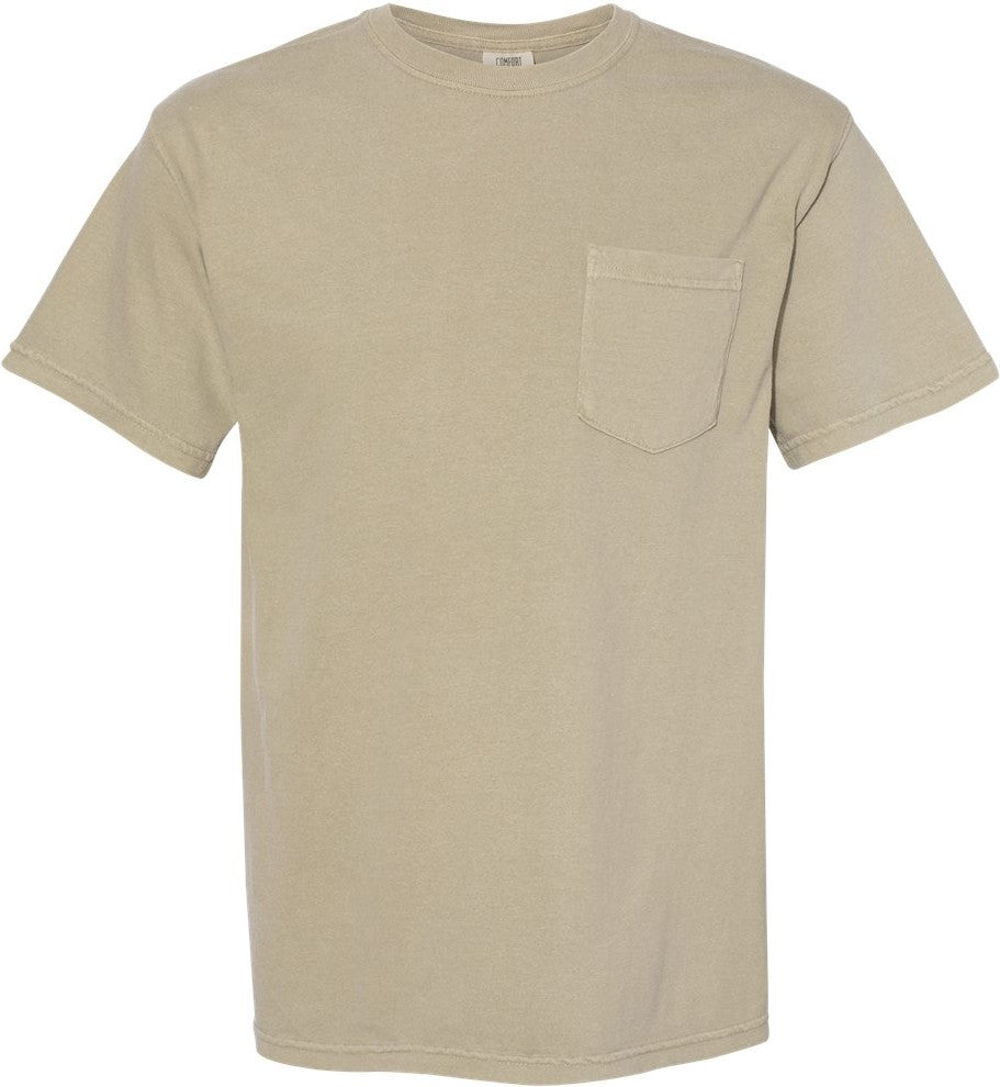 Front View of Khaki Garment-Dyed Heavyweight Pocket T-Shirt - 6030