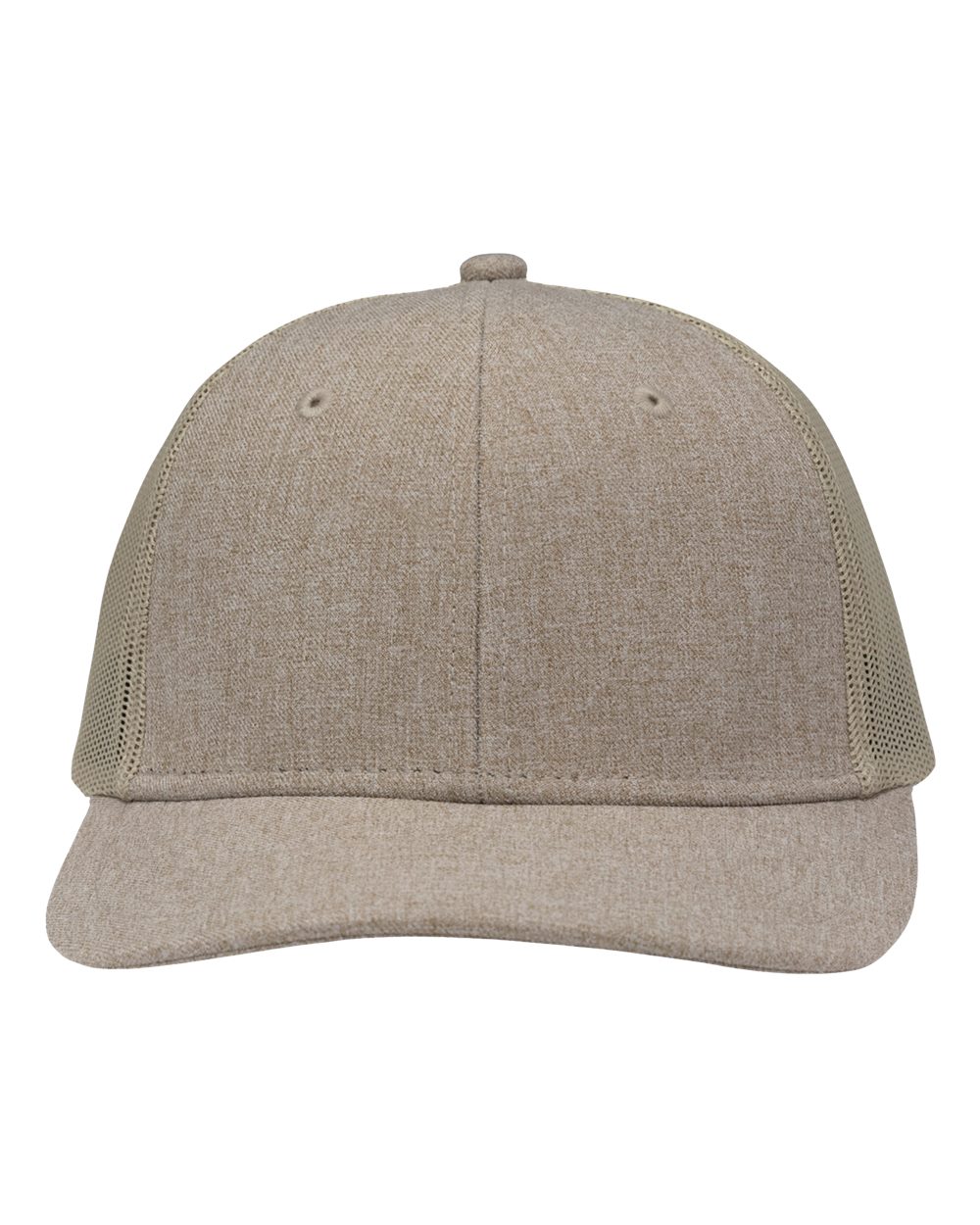 Front View of Khaki Heather/ Khaki Modern Six-Panel Trucker Fit Cap - SP1650