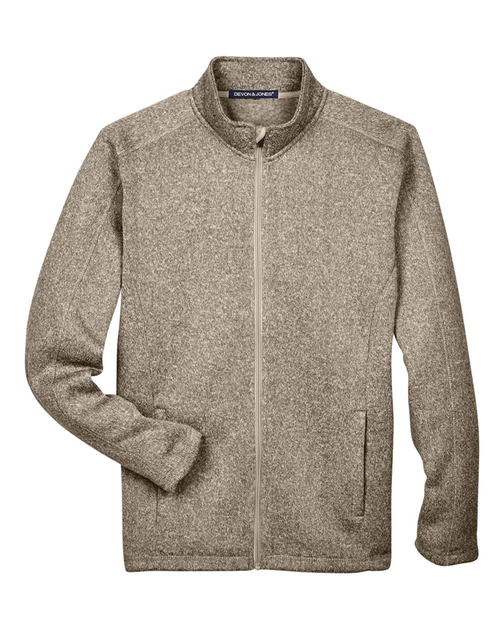 Front View of Khaki Heather Men's Bristol Full-Zip Sweater Fleece Jacket - DG793