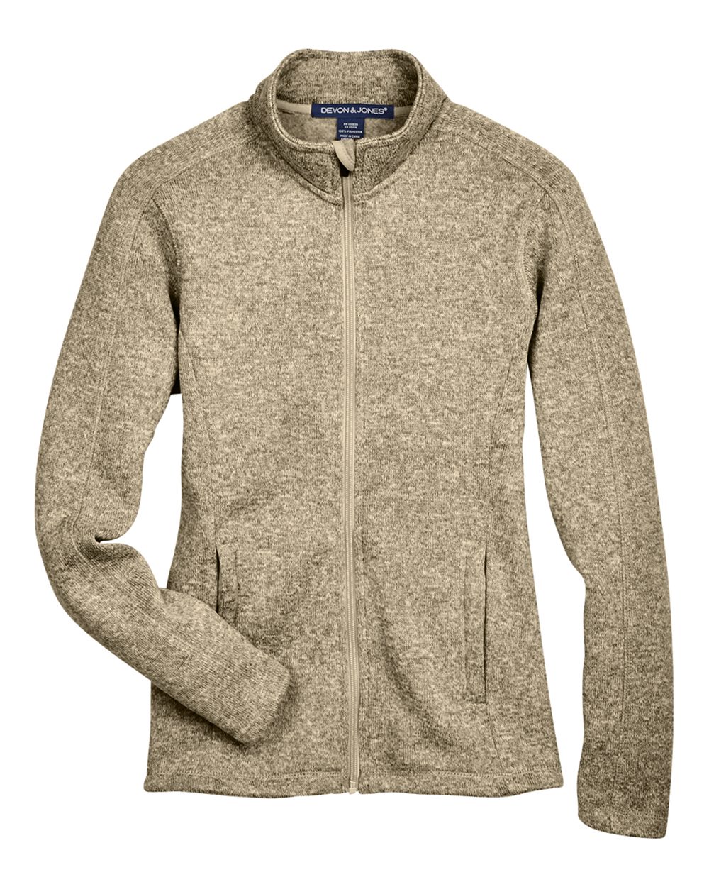 Front View of Khaki Heather Women's Bristol Full-Zip Sweater Fleece Jacket - DG793W