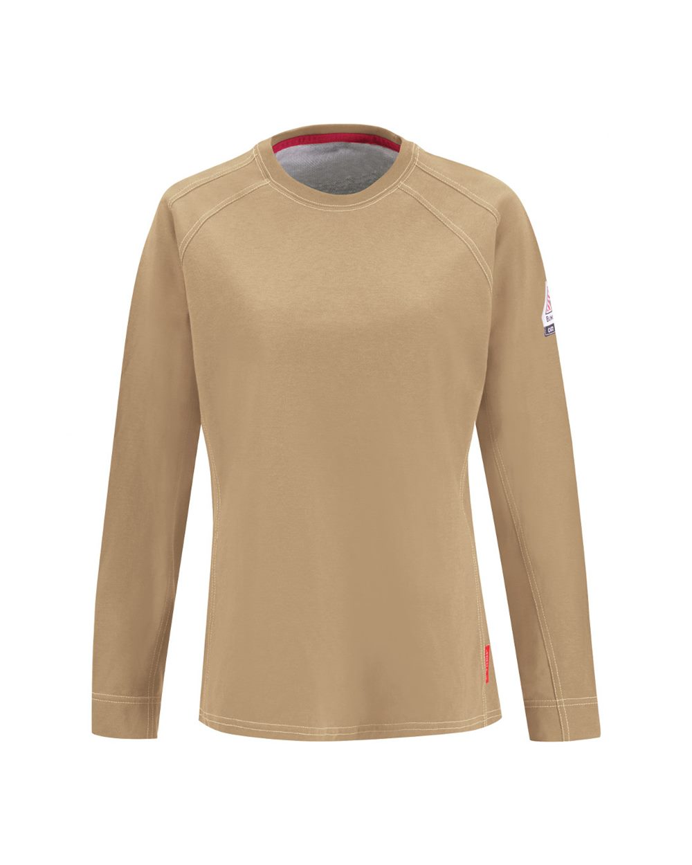 Front View of Khaki iQ Series® Comfort Knit Women's Long Sleeve Tee - QT31