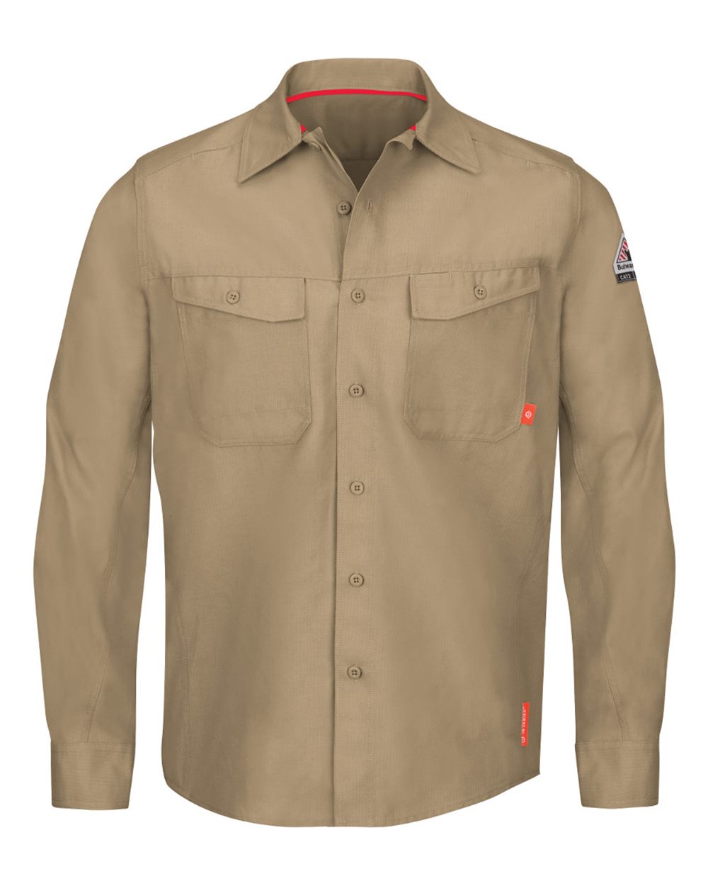 Front View of Khaki iQ Series® Endurance Work Shirt - QS40