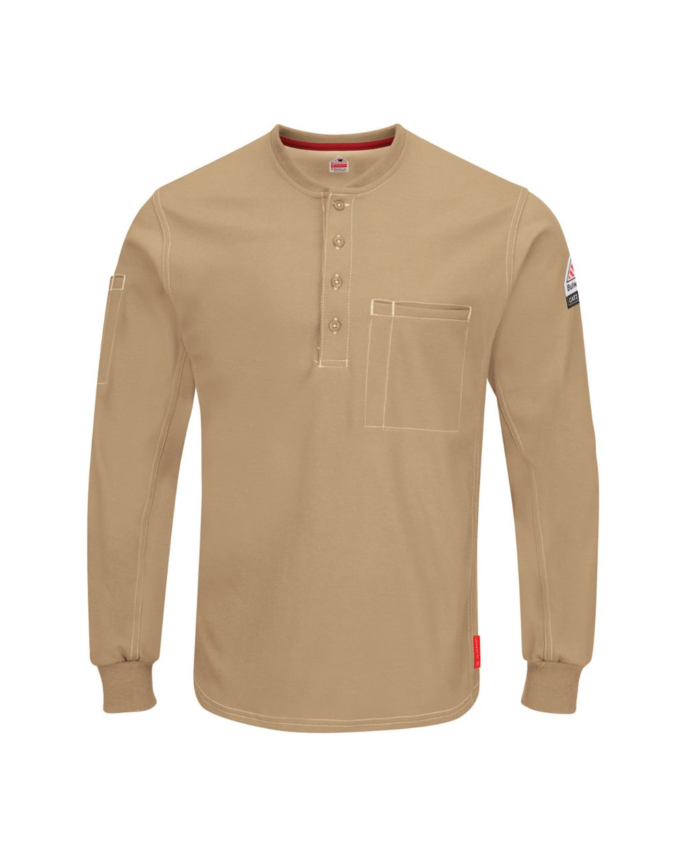Front View of Khaki iQ Series® Plus Long Sleeve Henley - Tall Sizes - QT40T