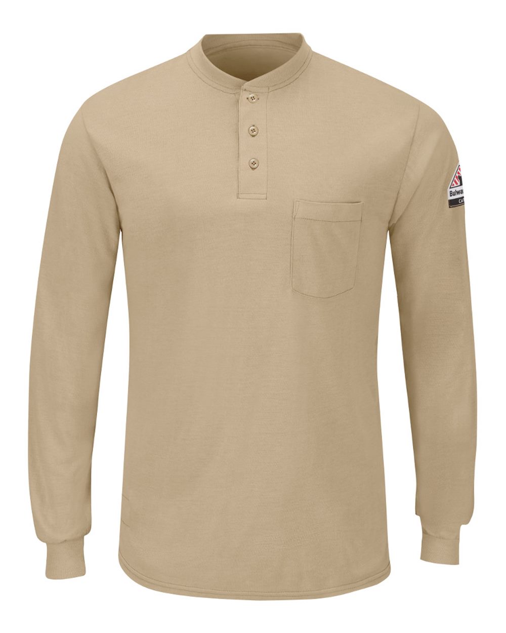 Front View of Khaki Long Sleeve Henley - Tall Sizes - SML8T plain