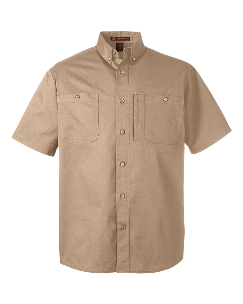 Front View of Khaki Men&#39;s Advantage IL Short Sleeve Work Shirt - M585