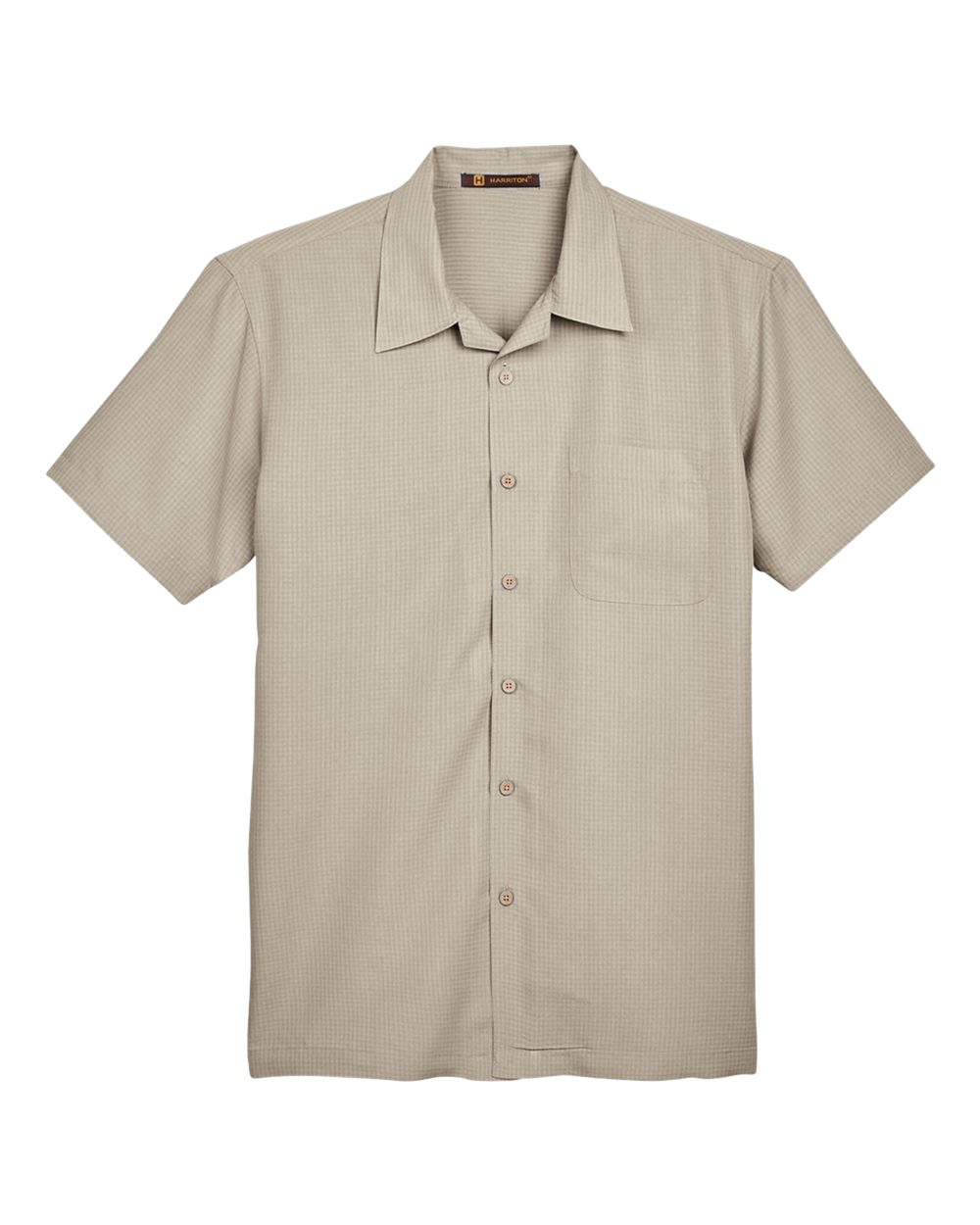Front View of Khaki Men's Barbados Textured Camp Shirt - M560