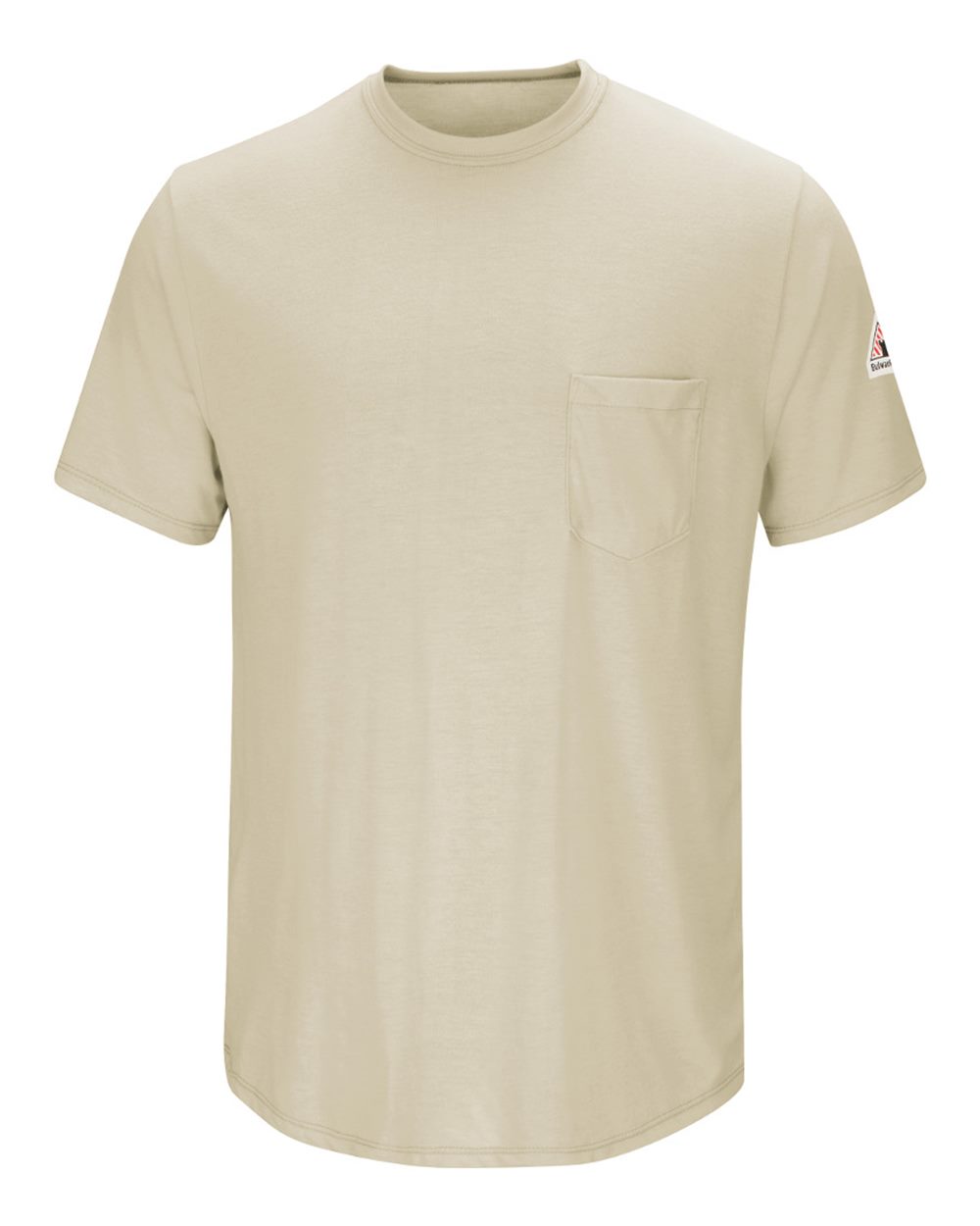 Front View of Khaki Men's Tall FR Lightweight Pocket T-Shirt - SMT6T plain