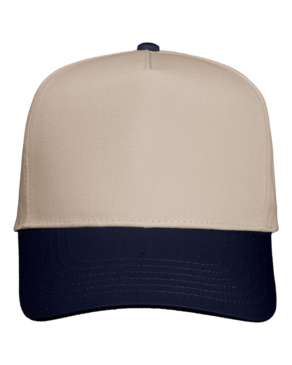 Front View of Khaki/ Navy Five-Panel Twill Cap - 8869