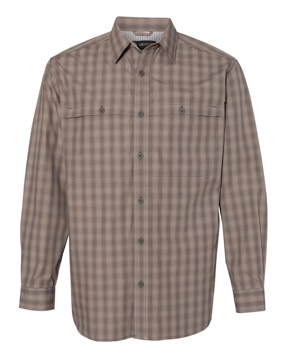 Front View of Khaki Paseo Plaid Shirt - 4465