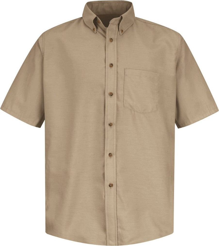 Front View of Khaki Poplin Short Sleeve Dress Shirt - Tall Sizes - SP80T