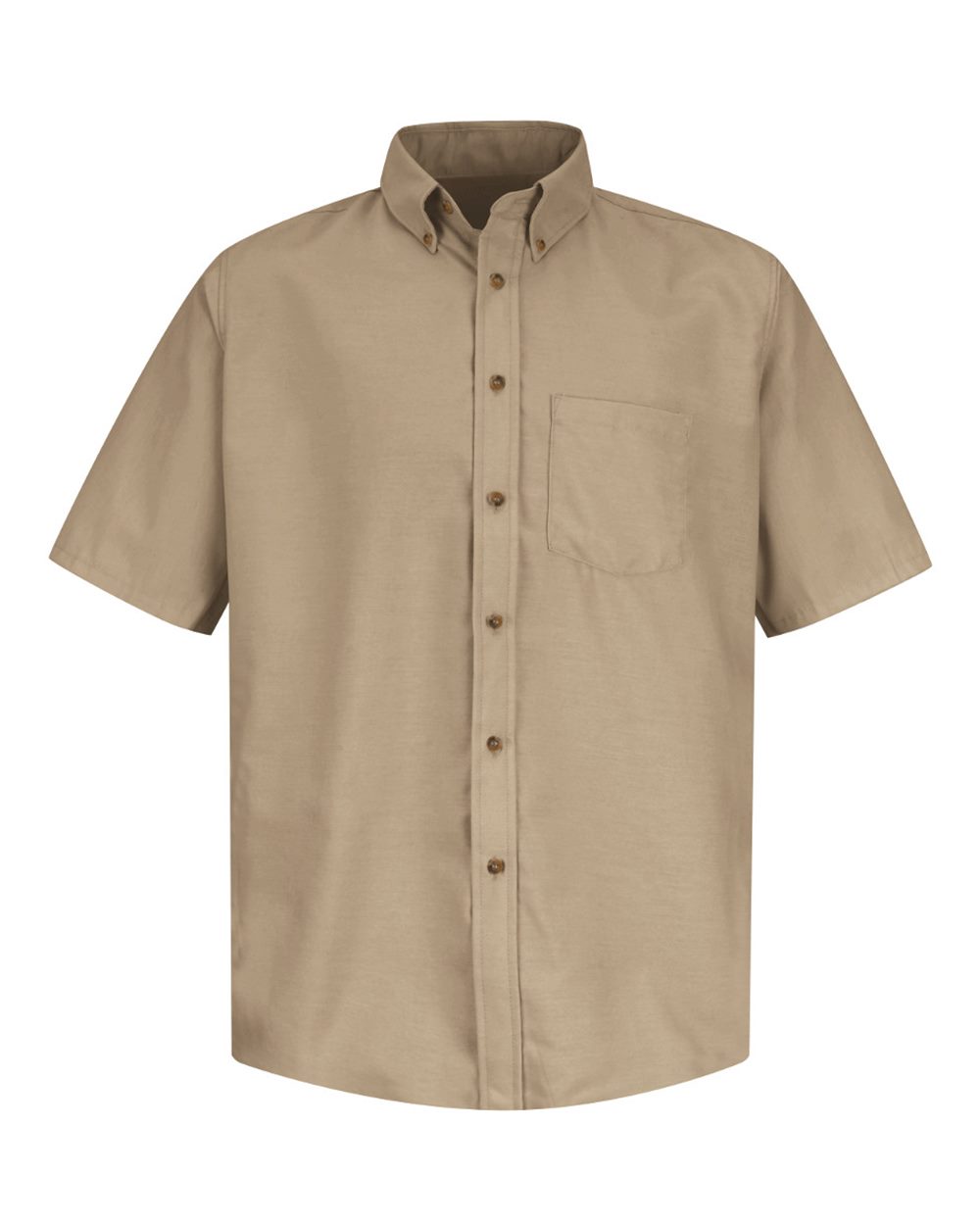 Front View of Khaki Poplin Short Sleeve Dress Shirt - Tall Sizes - SP80T