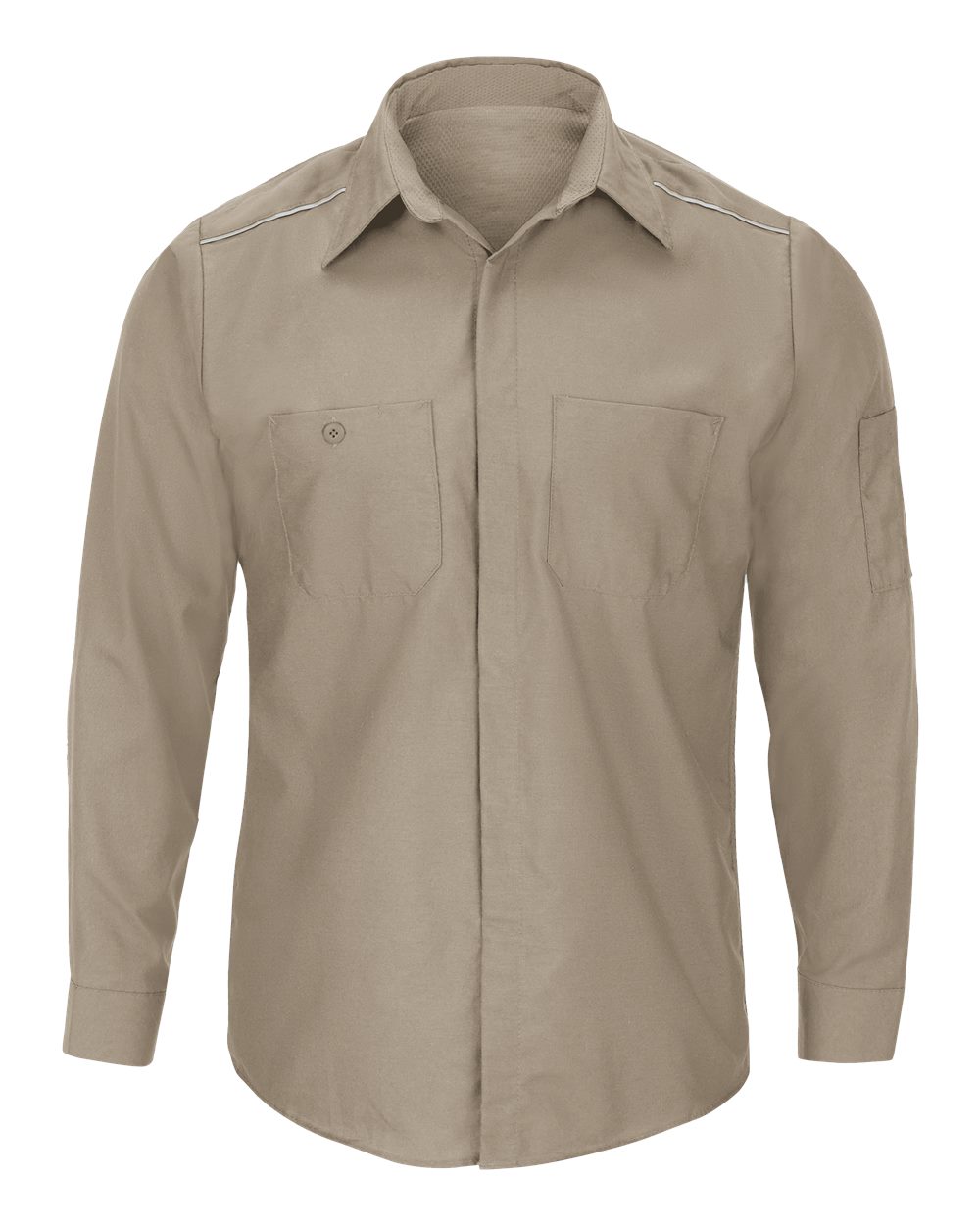 Front View of Khaki Pro Airflow Long Sleeve Work Shirt - Tall Sizes - SP3AT