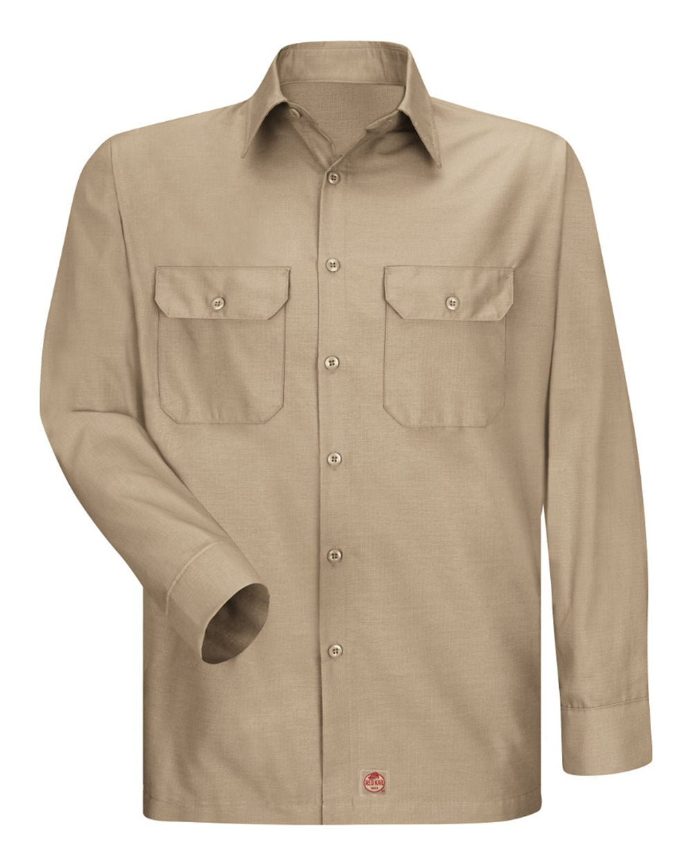Front View of Khaki Ripstop Long Sleeve Shirt - SY50