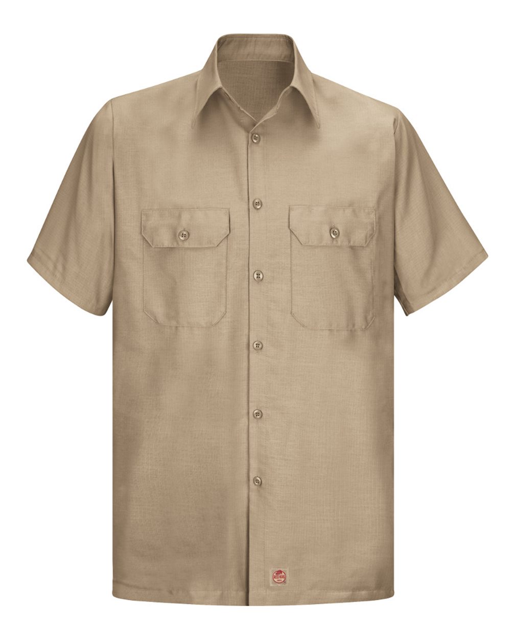 Front View of Khaki Ripstop Short Sleeve Work Shirt - SY60