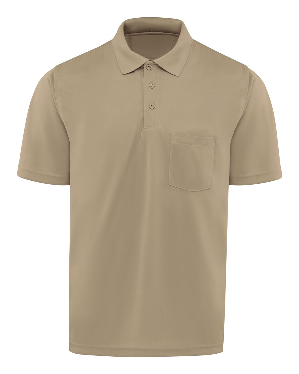 Front View of Khaki Short Sleeve Performance Knit Pocket Polo - SK98