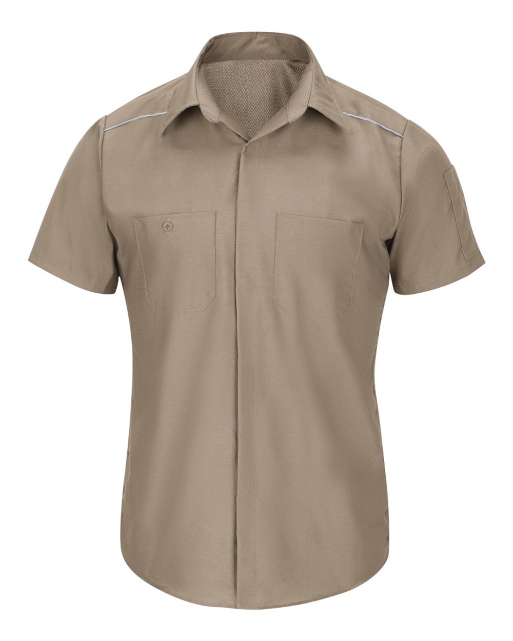 Front View of Khaki Short Sleeve Pro Airflow Work Shirt - SP4A