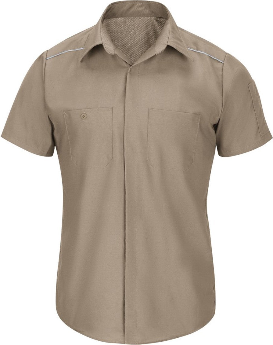 Front View of Khaki Short Sleeve Pro Airflow Work Shirt - Tall Sizes - SP4AT