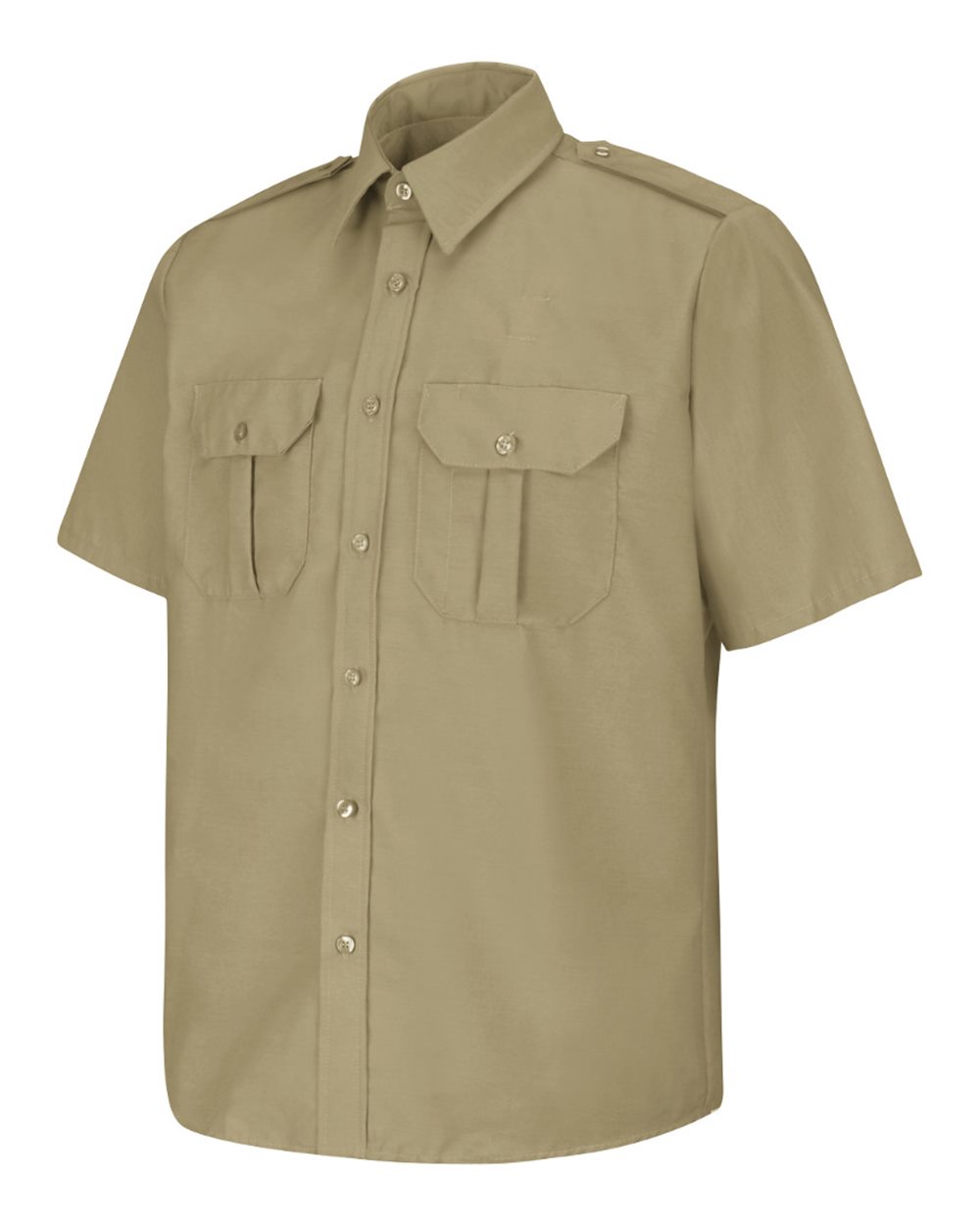 Front View of Khaki Short Sleeve Security Shirt - SP66