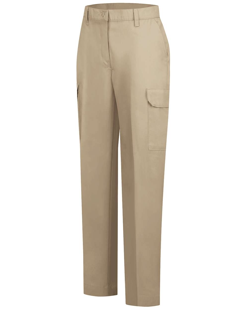 Front View of Khaki - Unhemmed Women's Industrial Cargo Pants - PT89