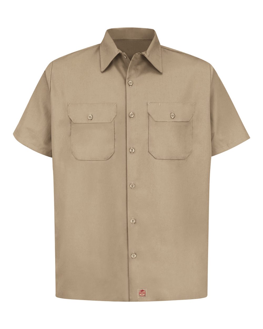 Front View of Khaki Utility Short Sleeve Work Shirt - ST62