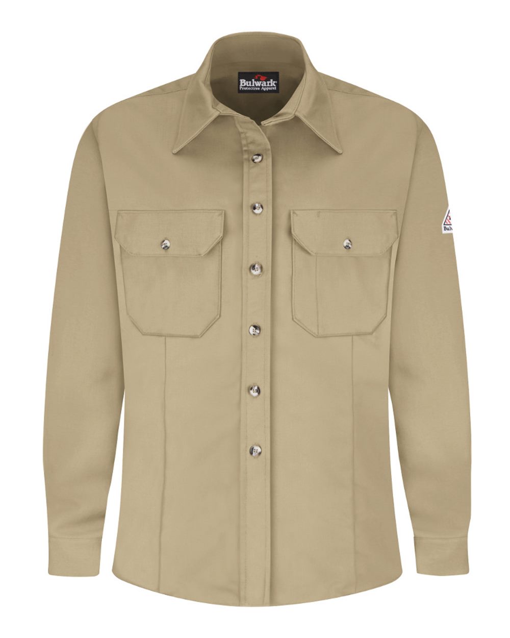 Front View of Khaki Women's Dress Uniform Shirt - EXCEL FR® ComforTouch - SLU3