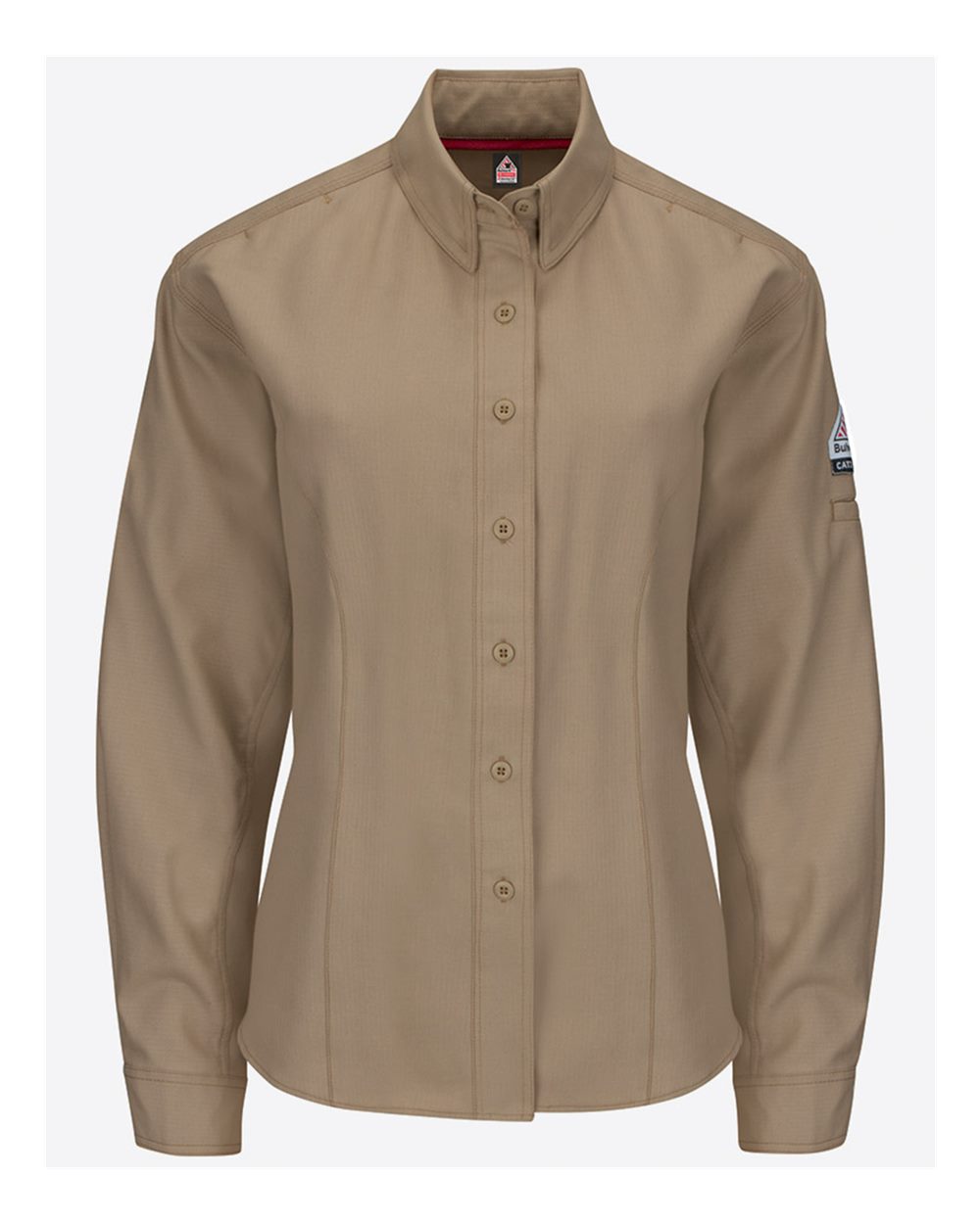 Front View of Khaki Women's iQ Series® Endurance Long Sleeve Shirt - QS41 plain