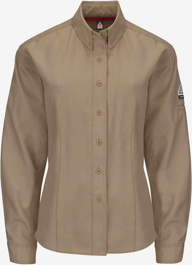 Front View of Khaki Women's iQ Series® Endurance Long Sleeve Shirt - QS41