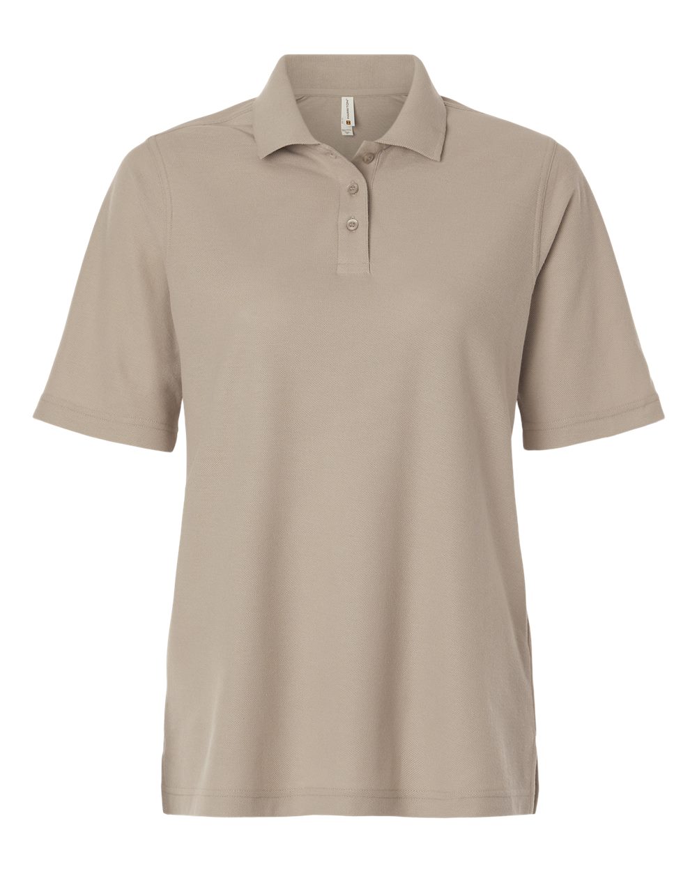 Front View of Khaki Women's Maverick CVC Pique Polo - M105W
