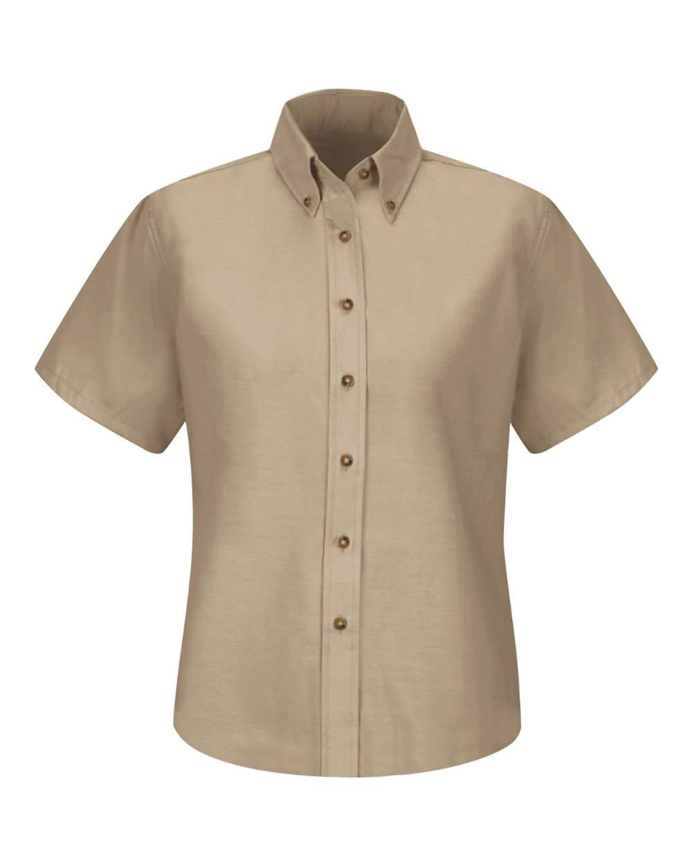 Front View of Khaki Women's Poplin Dress Shirt - SP81
