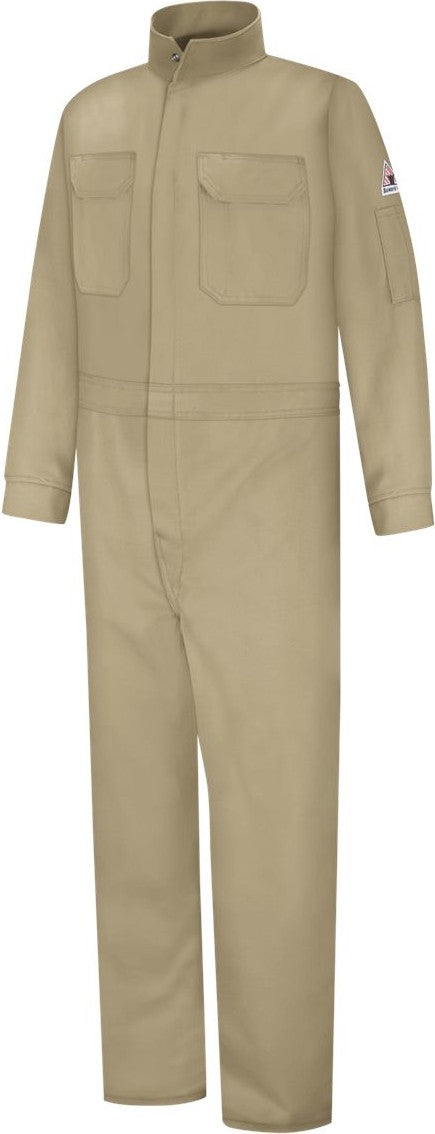 Front View of Khaki Women's Premium Coverall with CSA Compliant Reflective Trim - CLB3