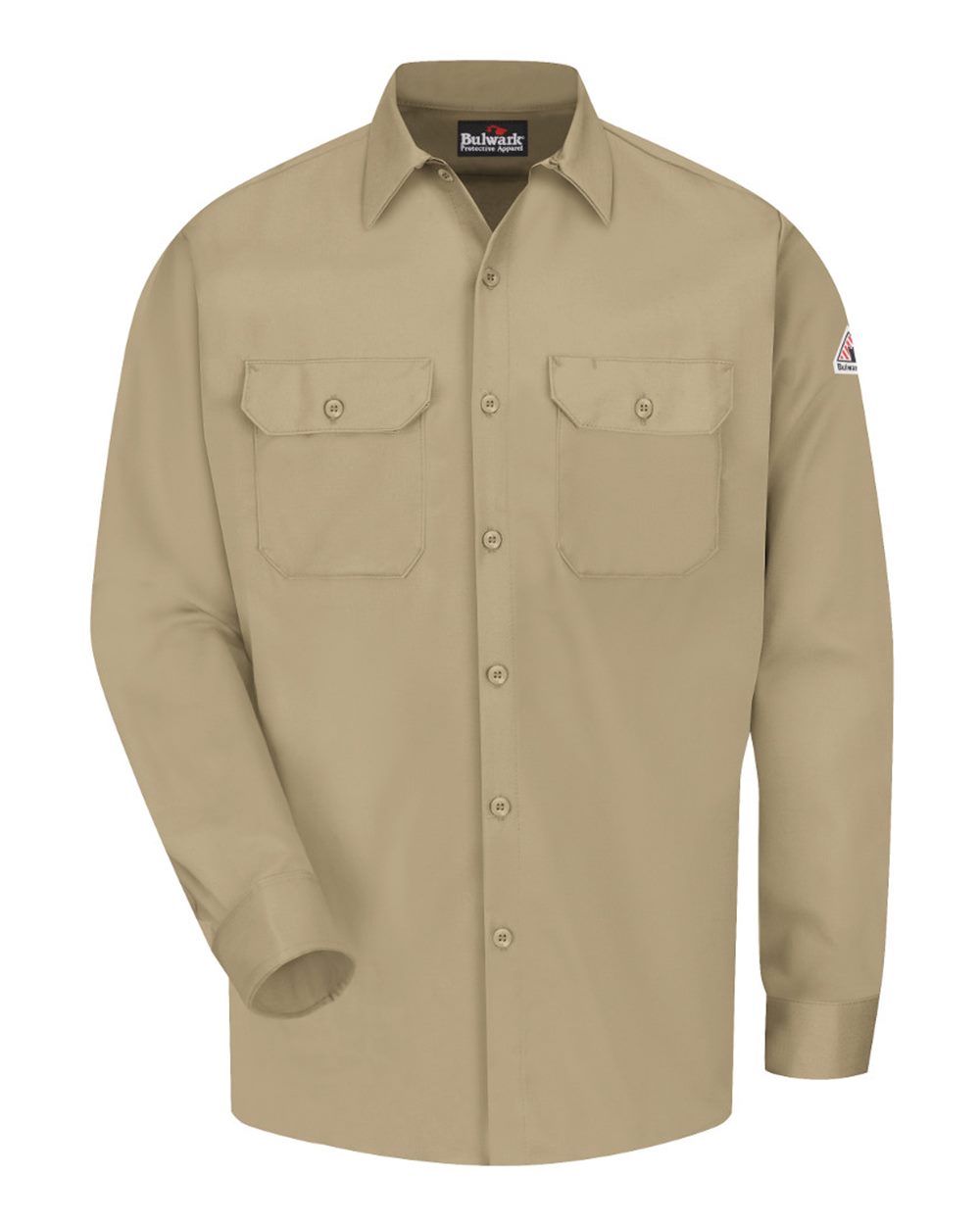 Front View of Khaki Work Shirt - EXCEL FR® ComforTouch - Tall Sizes - SLW2T