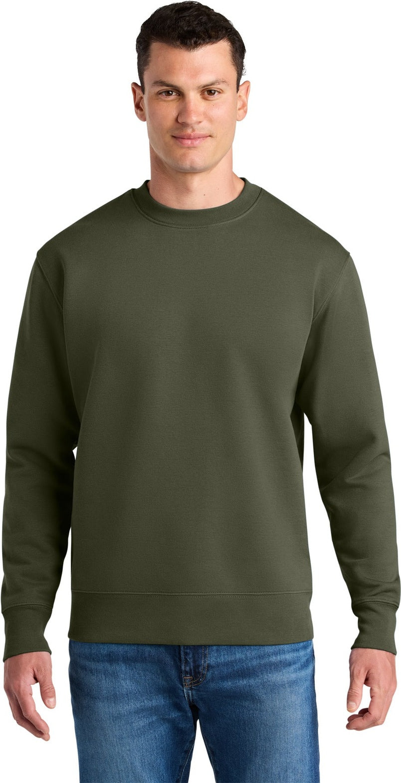 Front View of KhakiGreen Stanley/Stella Unisex Changer 2.0 Crewneck Sweatshirt SXU004