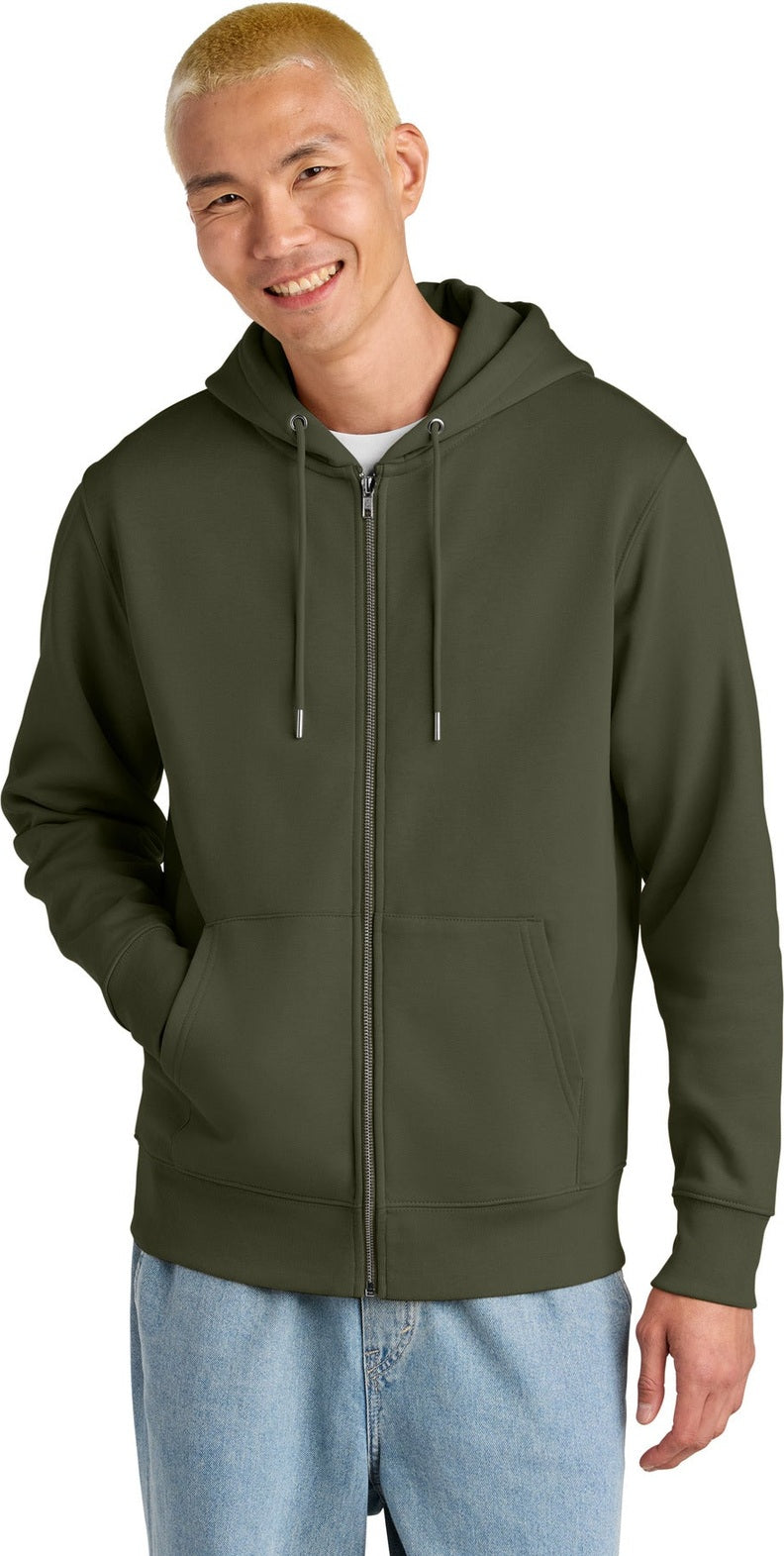 Front View of KhakiGreen Stanley/Stella Unisex Cultivator 2.0 Full-Zip Hooded Sweatshirt SXU005