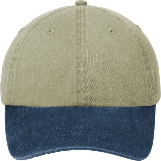 Front View of Khaki/Navy Port Authority Two-Tone Pigment-Dyed Cap. CP83
