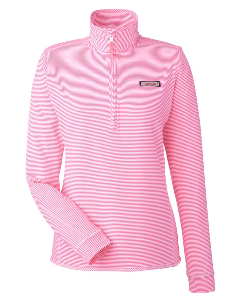 Front View of Knockout Pink Women&#39;s Microstripe Sankaty Half-Zip Pullover - K002521