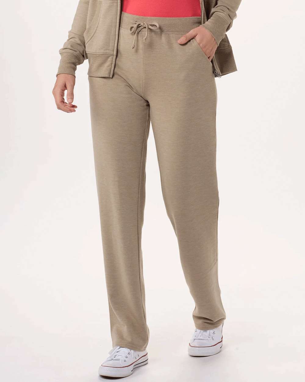 Front View of Latte Heather Women's Dream Fleece Pants - BW6601