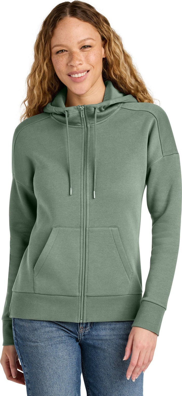 Front View of LaurelGrn District Women's Perfect Weight Fleece Drop Shoulder Full-Zip Hoodie DT1104