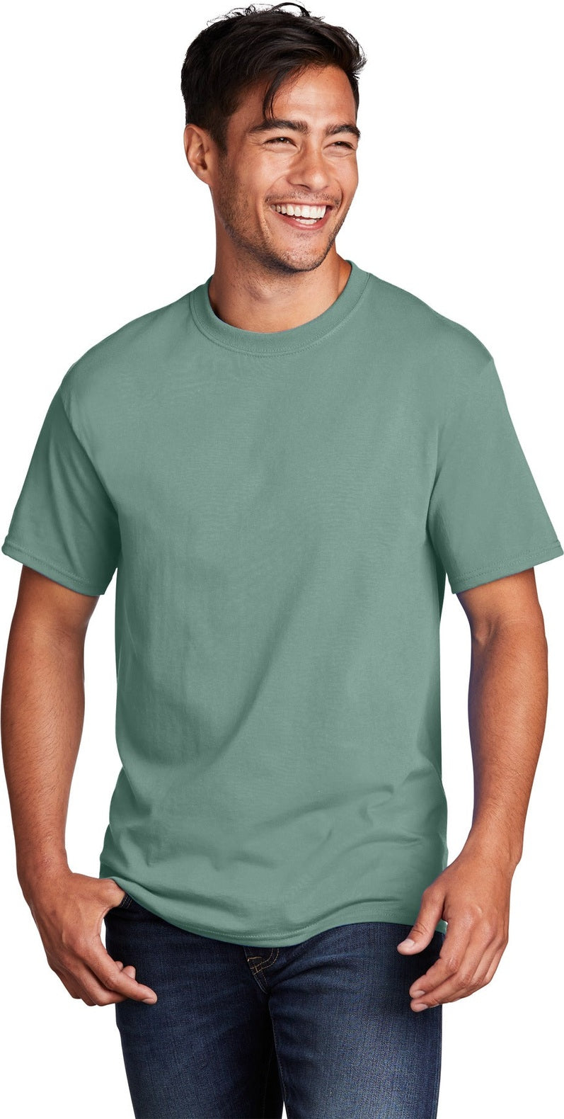 Front View of LaurelGrn Port & Co Core Cotton Tee. PC54