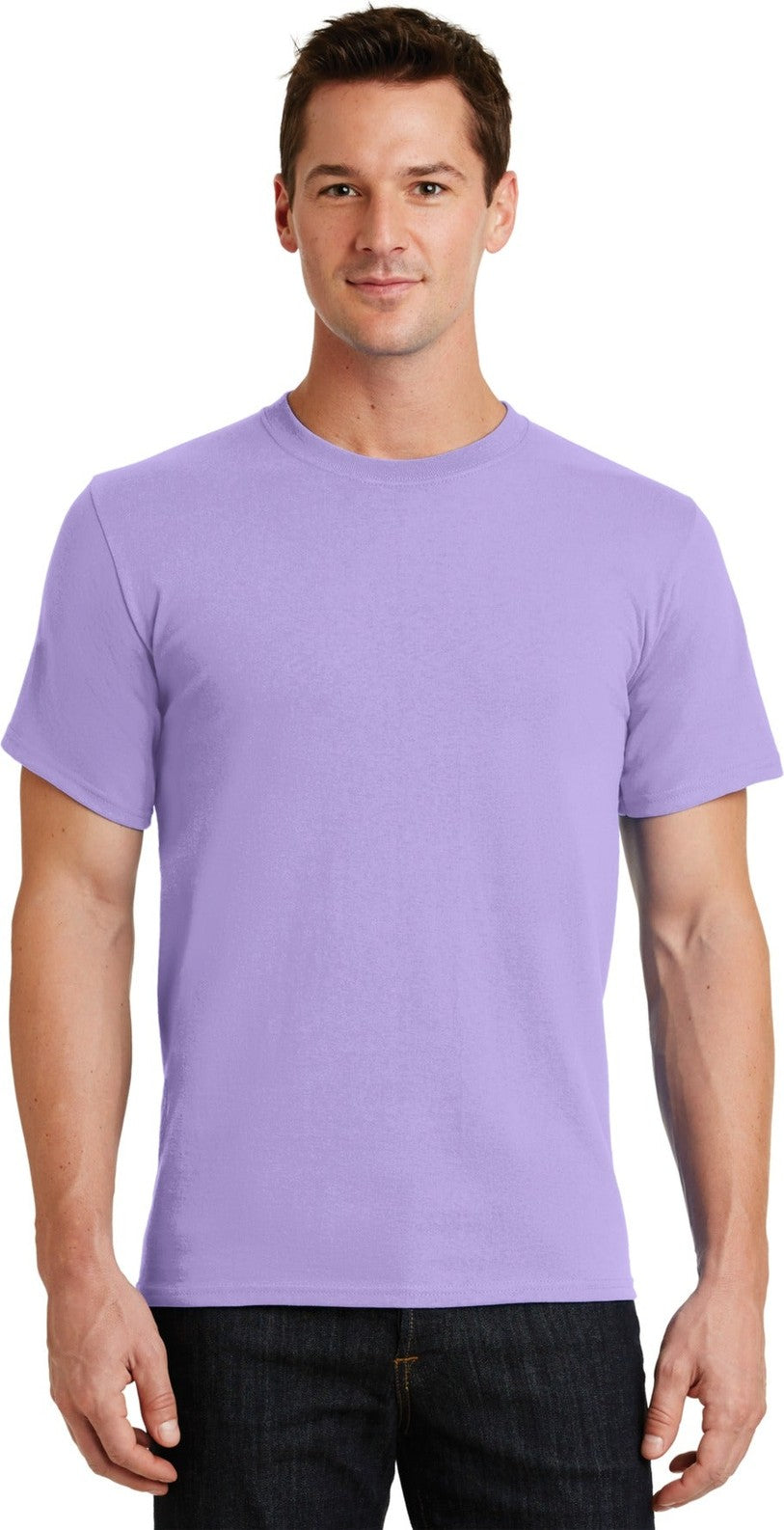 Front View of Lavender Port & Co Essential Tee. PC61