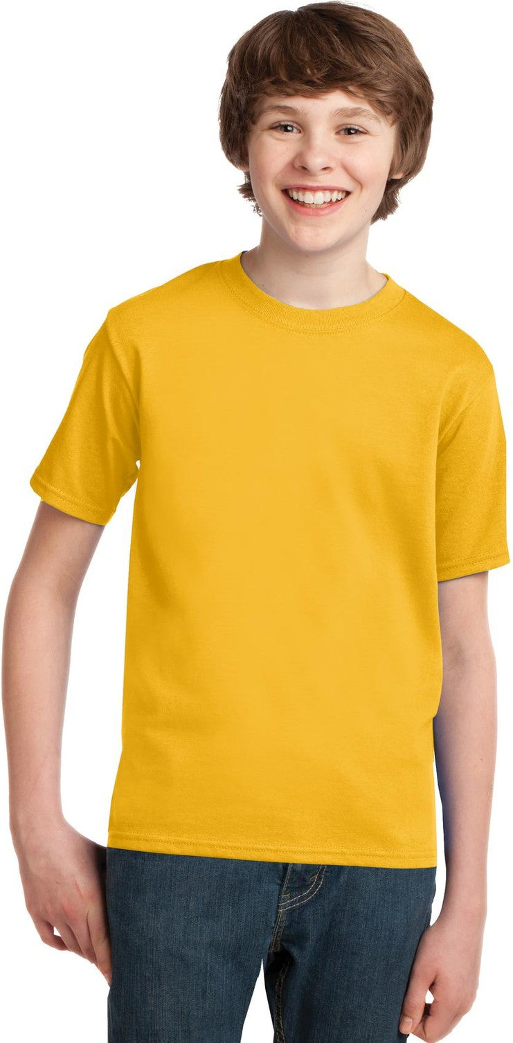 Front View of Lemon Yellow Port & Co Youth Essential Tee. PC61Y