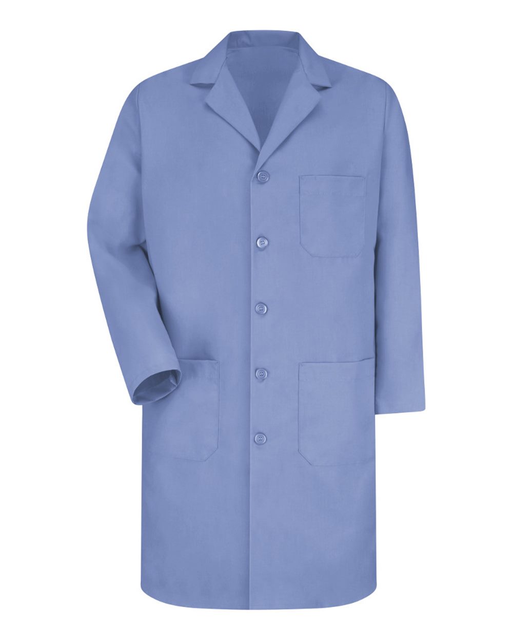 Front View of Light Blue Button Front Lab Coat - KP14
