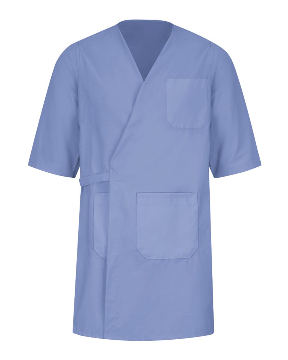 Front View of Light Blue Collarless Butcher Wrap - WP10