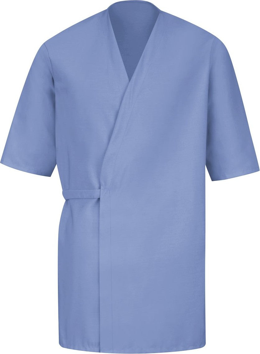 Front View of Light Blue Collarless Poplin Butcher Wrap - WP18