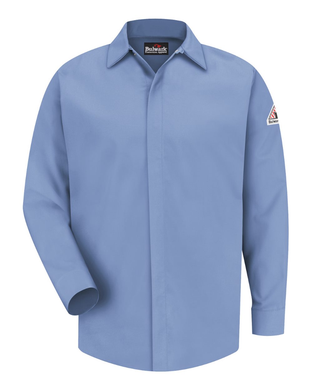 Front View of Light Blue Concealed-Gripper Pocketless Work Shirt - Tall Sizes - SLS2T