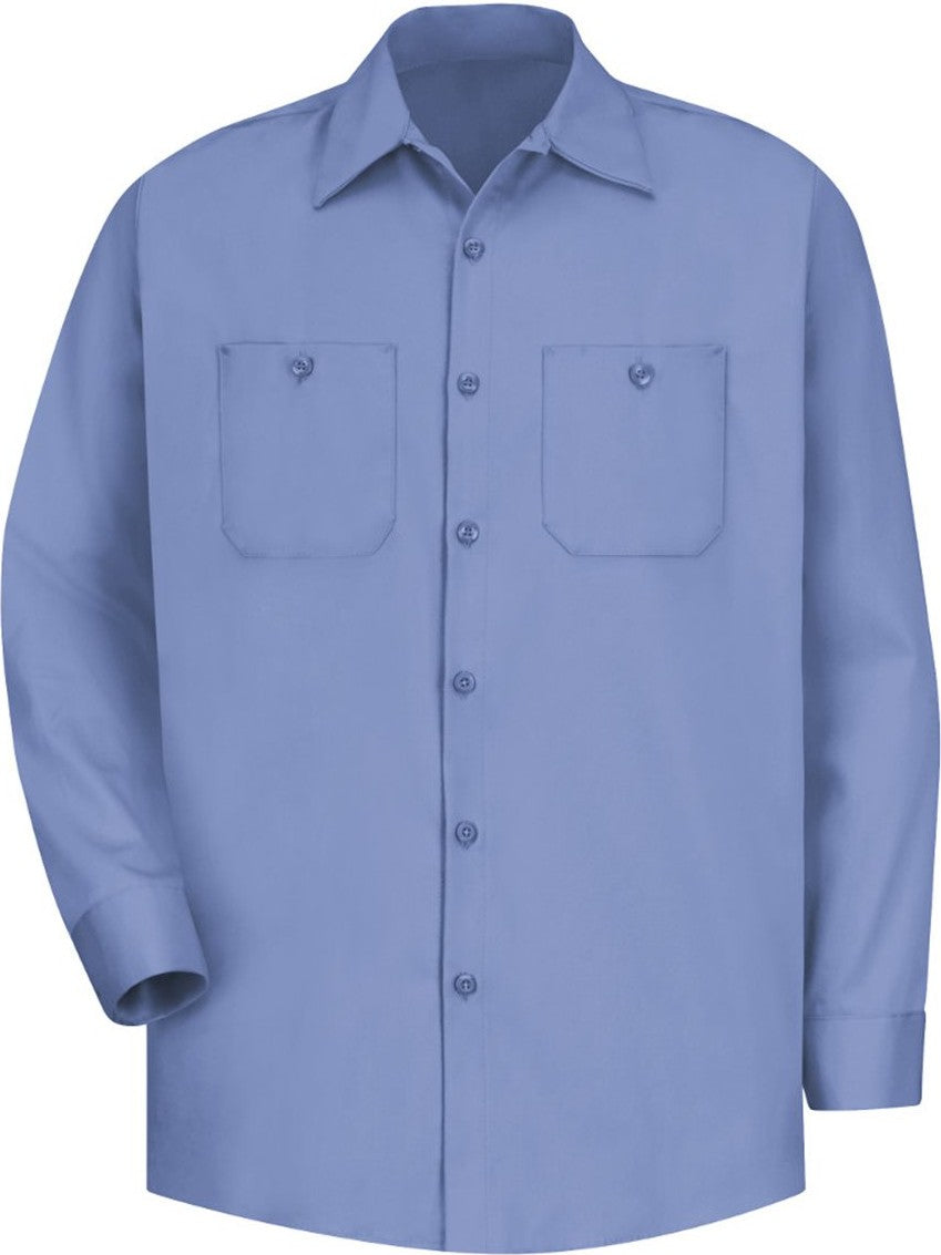 Front View of Light Blue Cotton Long Sleeve Uniform Shirt - SC30